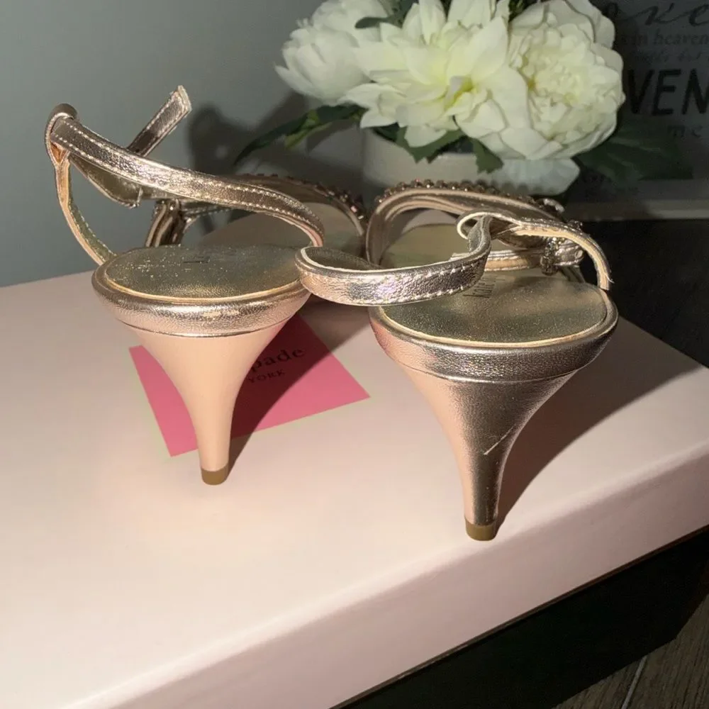 Kate Spade Makenna Rose Gold Crystal Strappy Heels 7M – Evening / Wedding